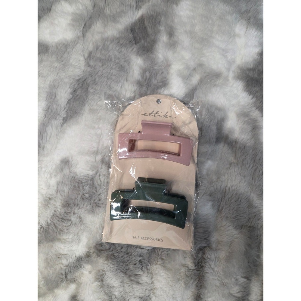 Ettika 2 Piece‎ Hair Claw Clip Set HR345 Pink Green Matte Rectangular Accessory
